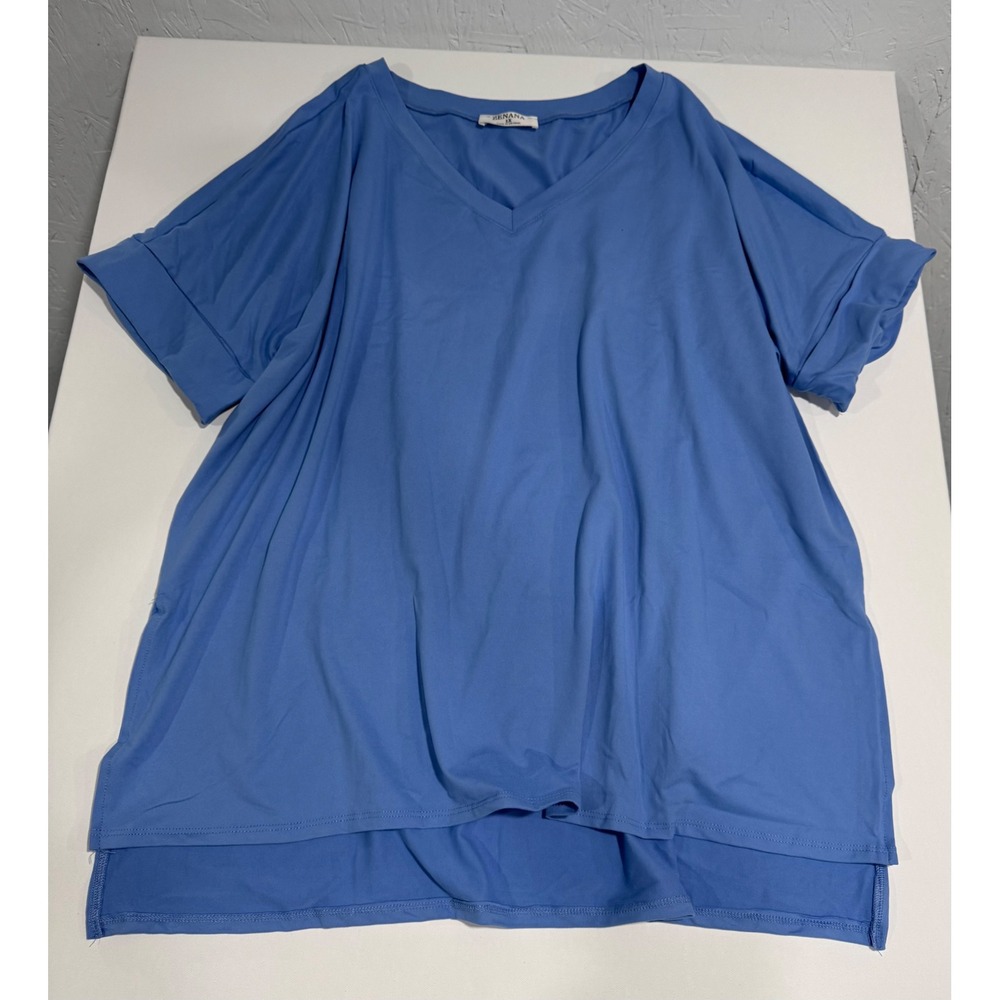 Zenana Women Blue V-Neck Tunic and Biker Shorts Lounge Set Plus Size 1X